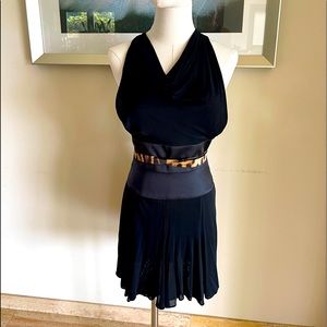 Stunning Roberto Cavalli LBD! Hidden Leopard Lace Up Corset in Back Silk SZ 42